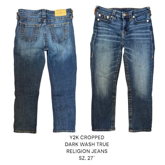 Y2K‎ VINTAGE TRUE RELIGION CROPPED DARK WASH JEANS SIZE 27 - Picture 1 of 4